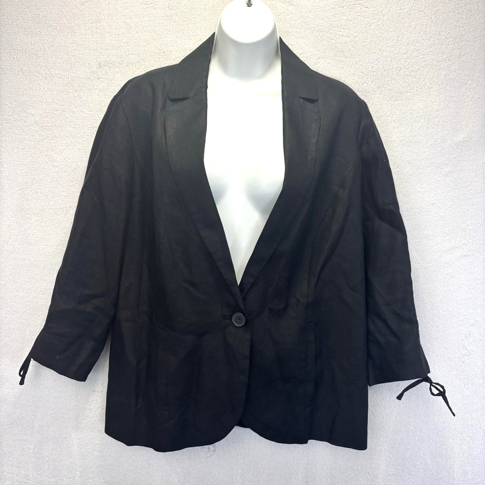Coldwater Creek 100% Linen Blazer Jacket Womens 16 Black Lined Lightweight